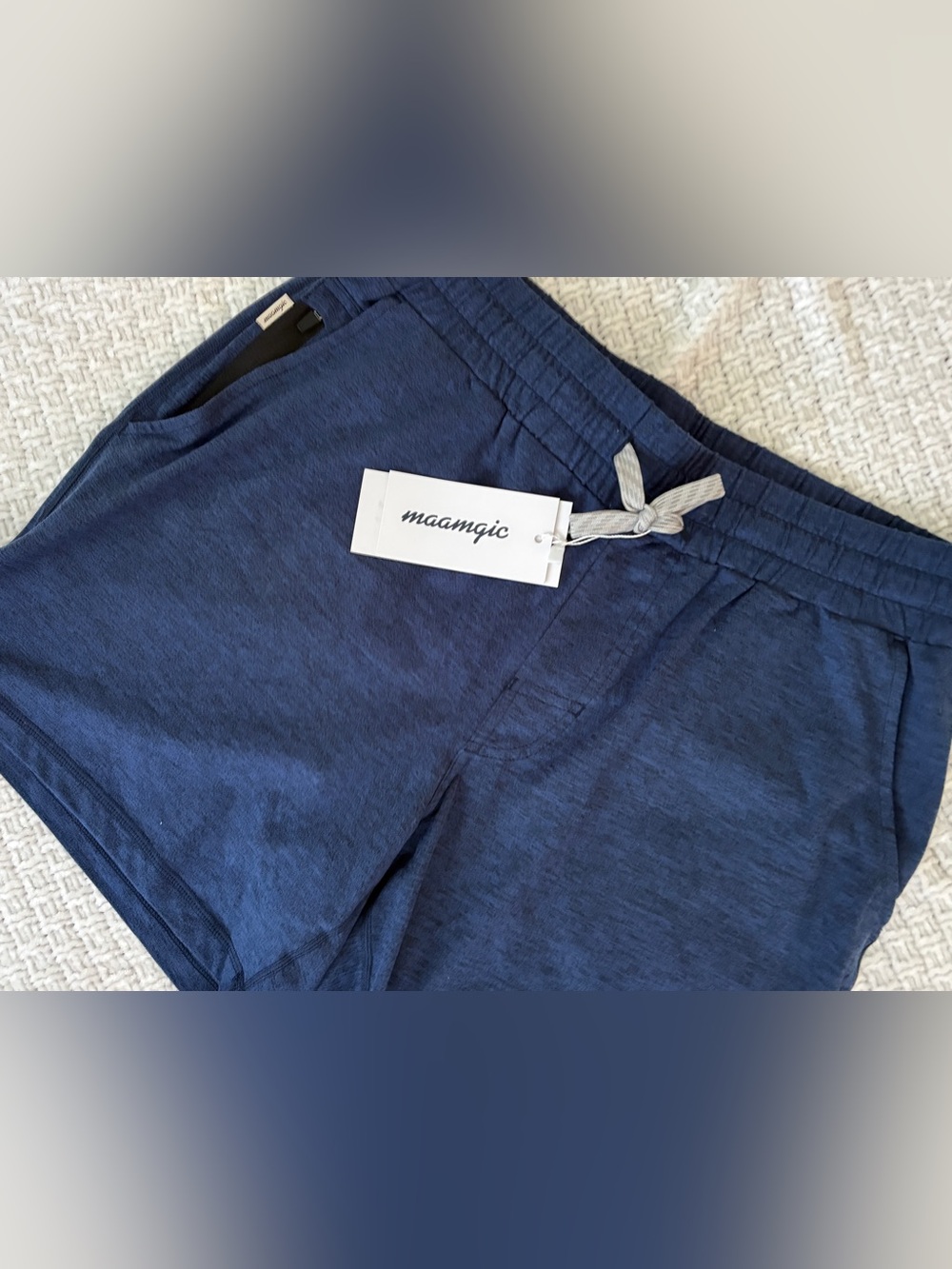 Men's Shorts Navy Heathered MicroKnit Drawstring Athletic Active SZ: M 5” Inseam - Picture 3 of 9